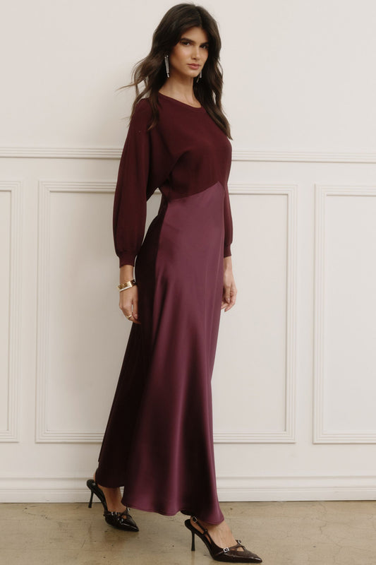 Wine Sweater Slip Dress