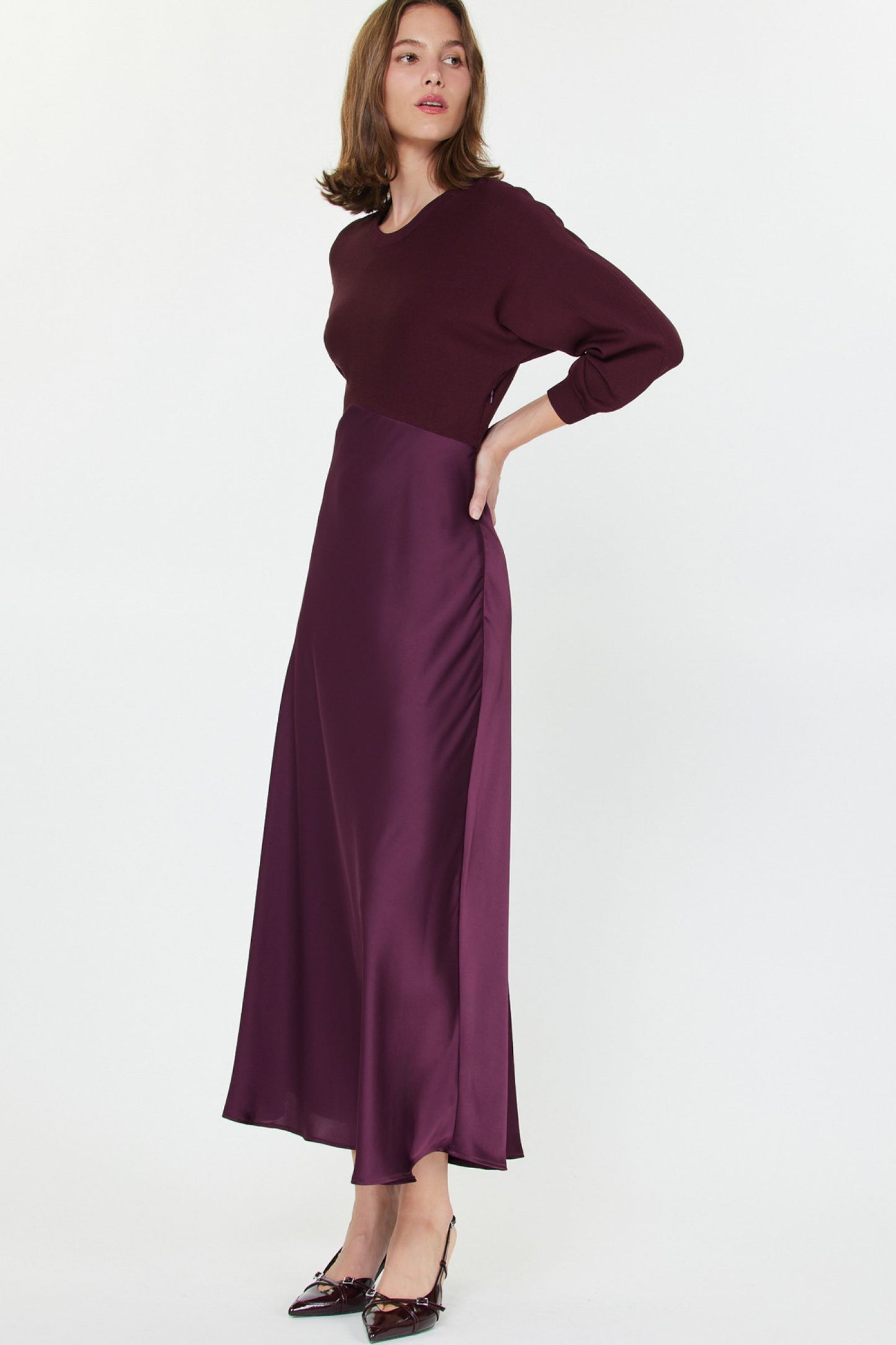 Wine Sweater Slip Dress