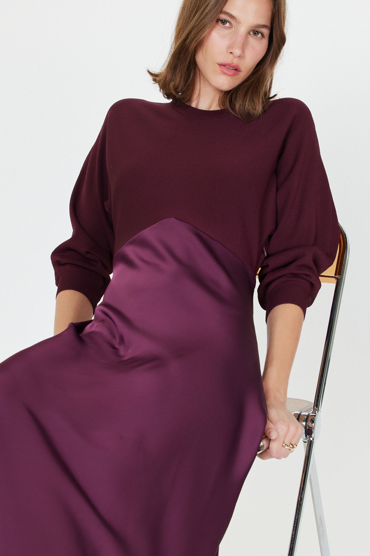 Wine Sweater Slip Dress