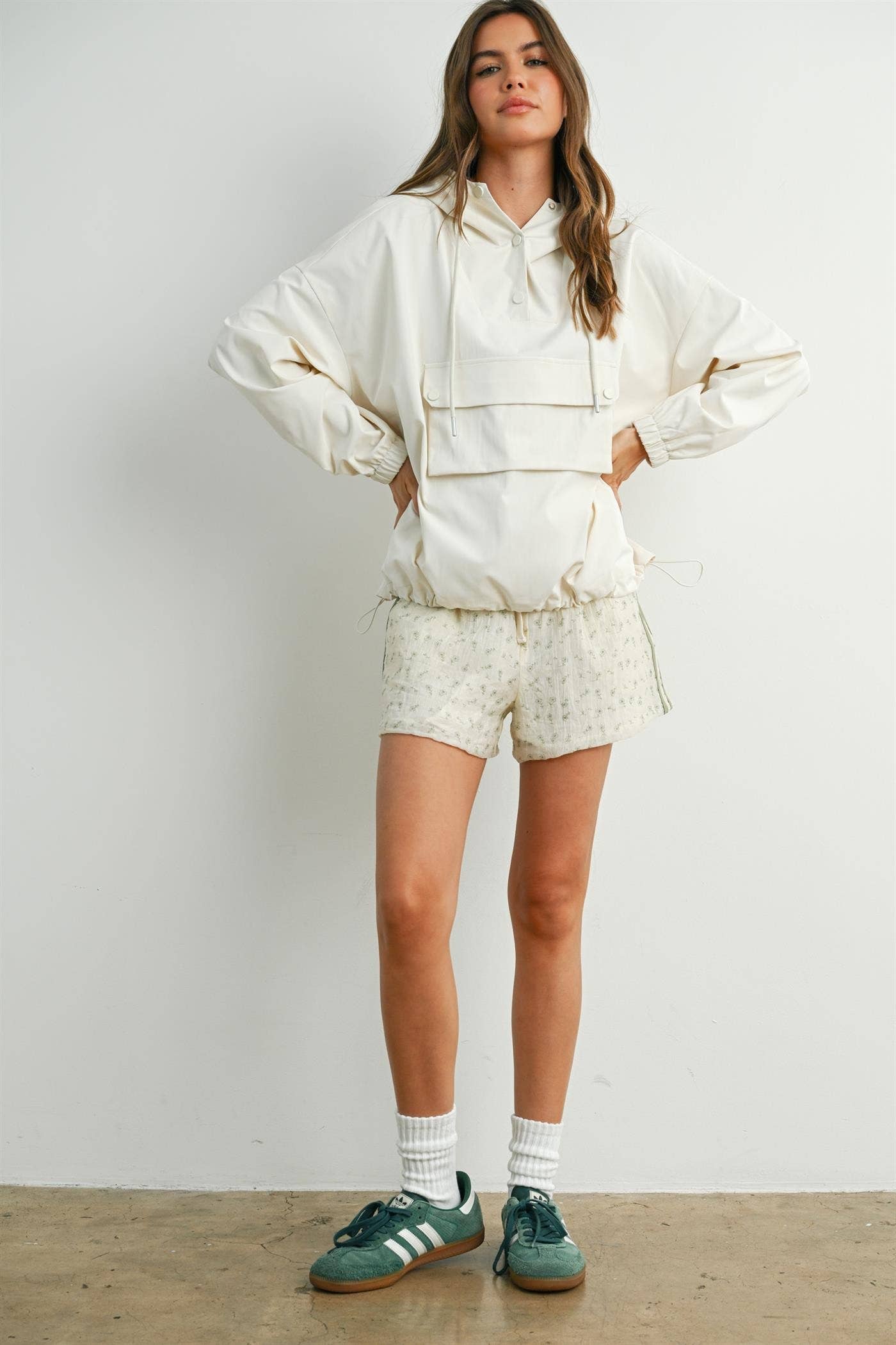 Hooded Pullover Long Sleeve Jacket - BMT7971: IVORY / L