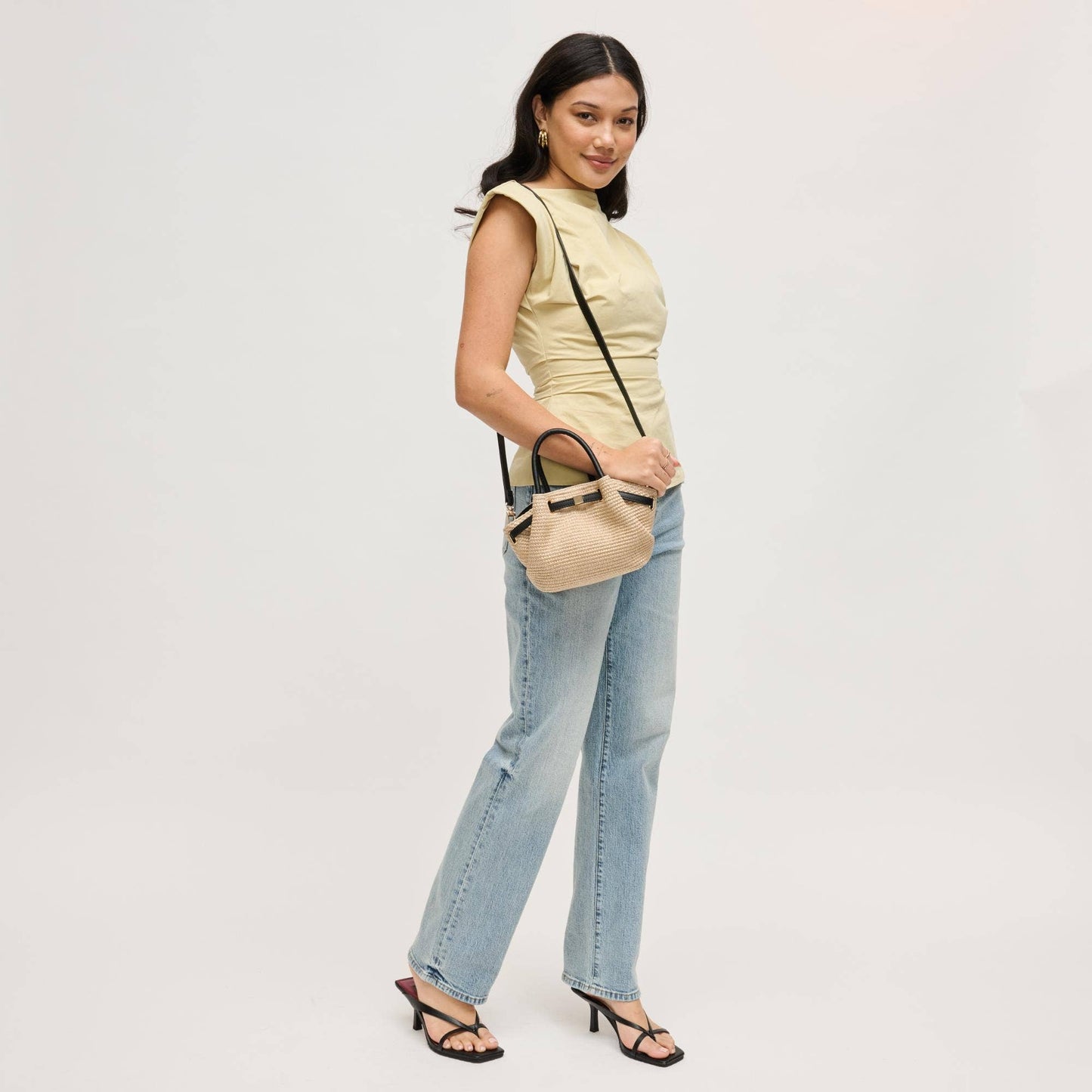 Selena - Straw Crossbody: Natural Black