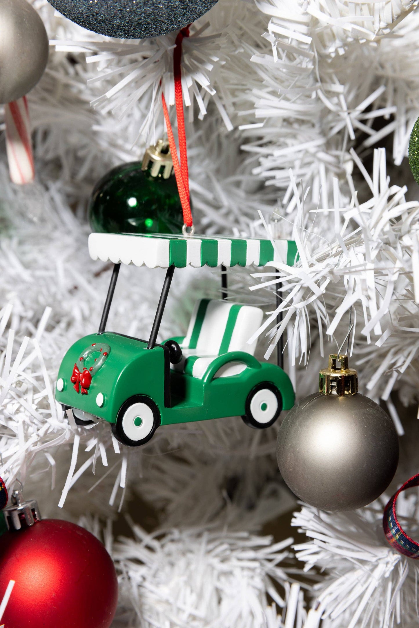 Golf Cart Ornament: Green & White