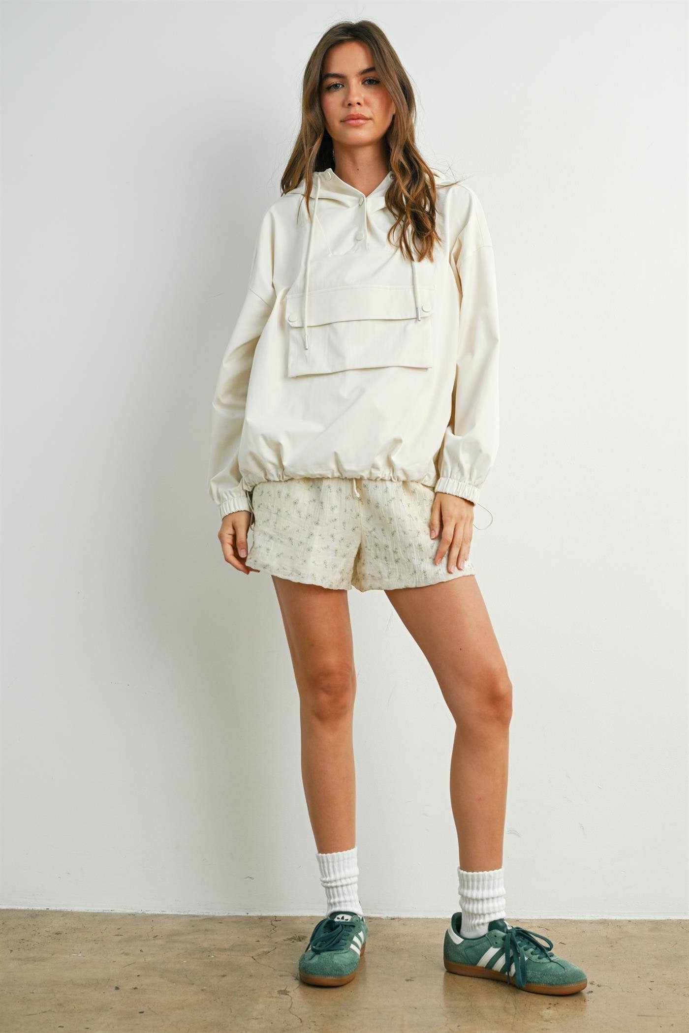 Hooded Pullover Long Sleeve Jacket - BMT7971: IVORY / M