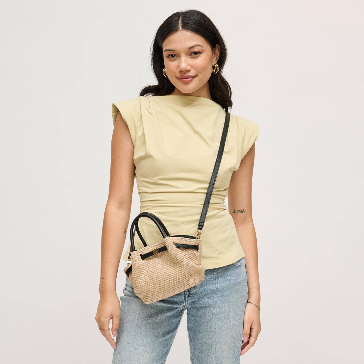 Selena - Straw Crossbody: Natural Black