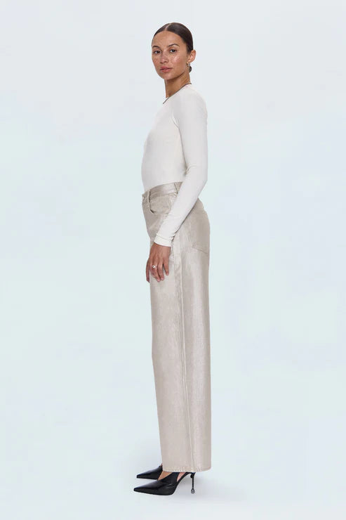 Tate High Rise Bowed Wide Leg Jean - Champagne Luster