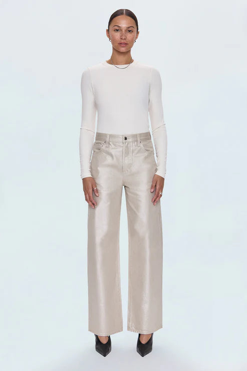 Tate High Rise Bowed Wide Leg Jean - Champagne Luster