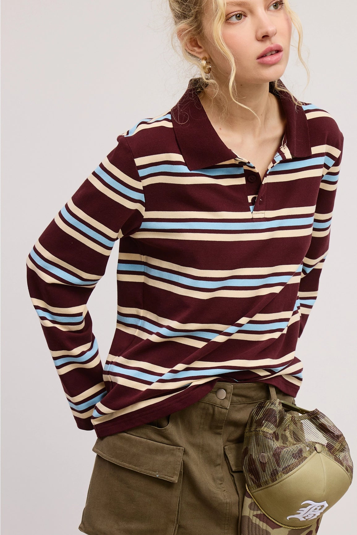 Striped Knit Polo Shirt