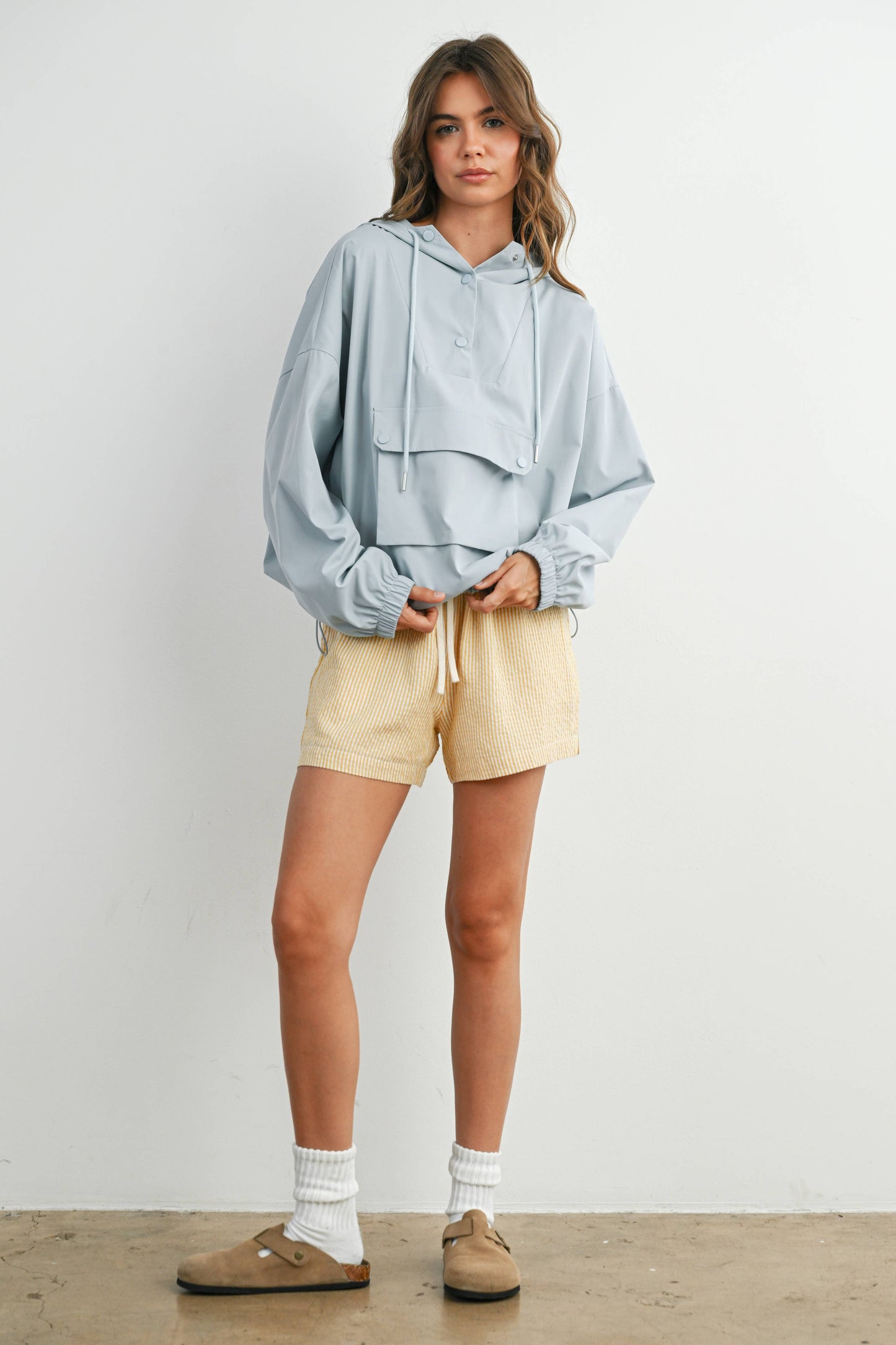 Hooded Pullover Long Sleeve Jacket - BMT7971: IVORY / L