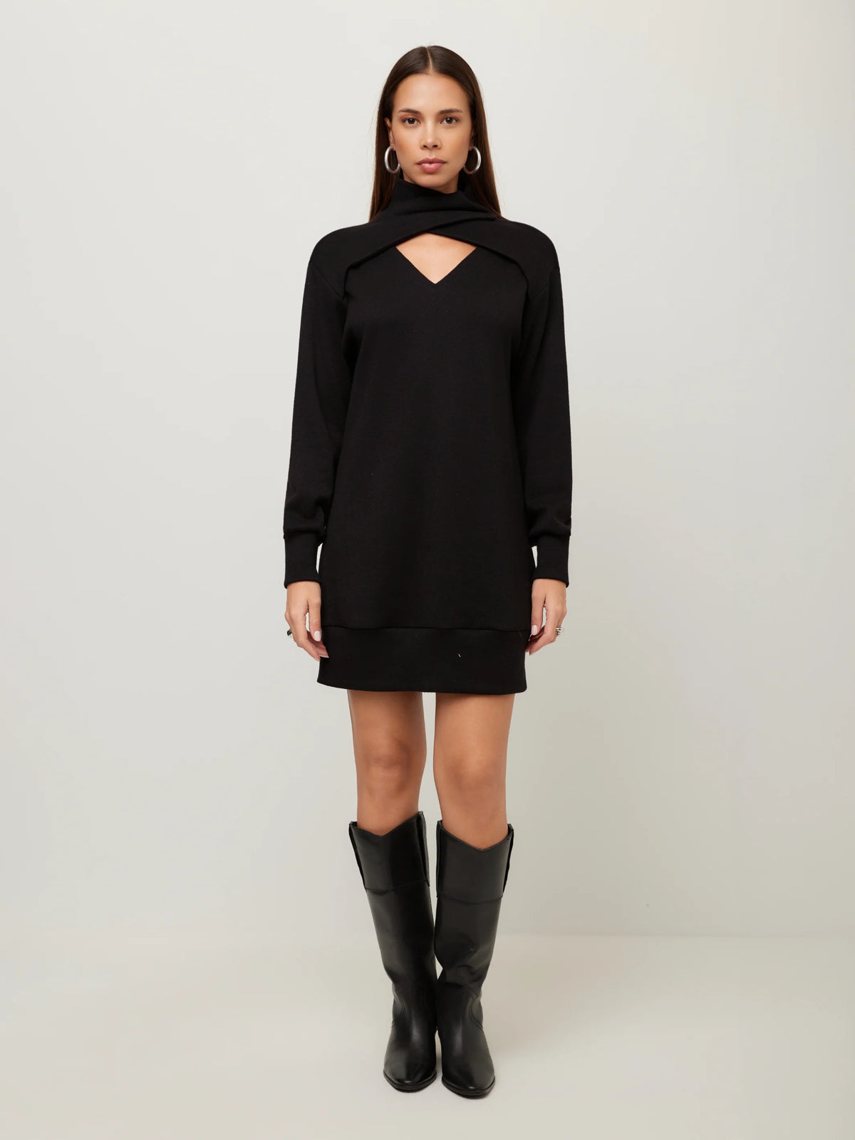 Claylee Crossover Turtleneck Dress