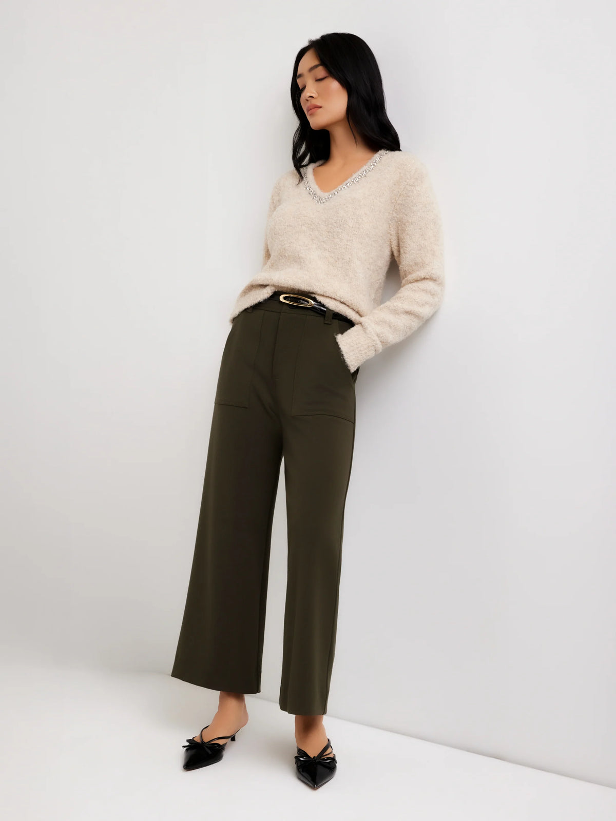 Ash Embellished V-Neck Sweater