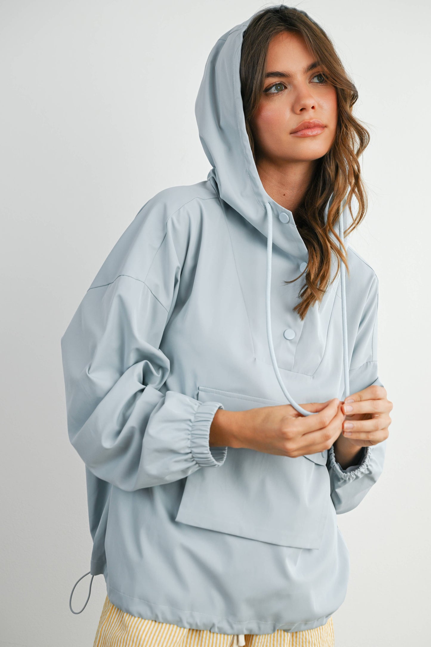 Hooded Pullover Long Sleeve Jacket - BMT7971: IVORY / M