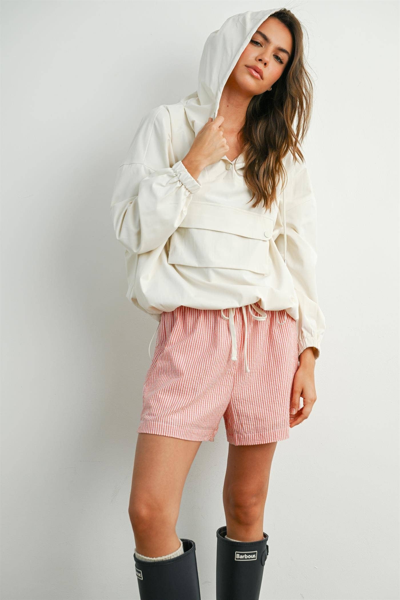 Hooded Pullover Long Sleeve Jacket - BMT7971: IVORY / M