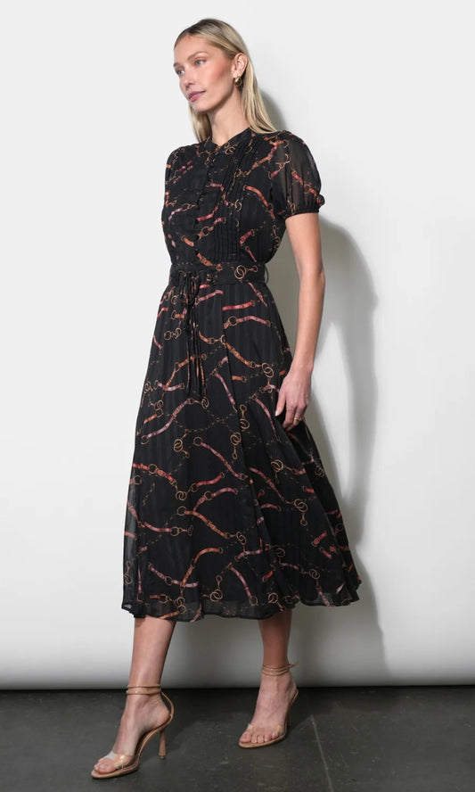 Rosa Button Front Pintuck Midi Dress