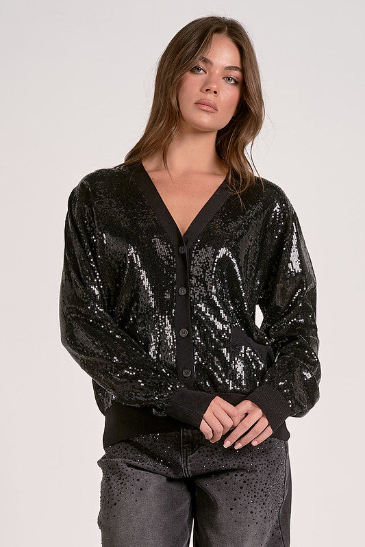 Black Sequin Cardigan