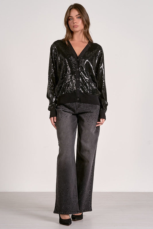 Black Sequin Cardigan