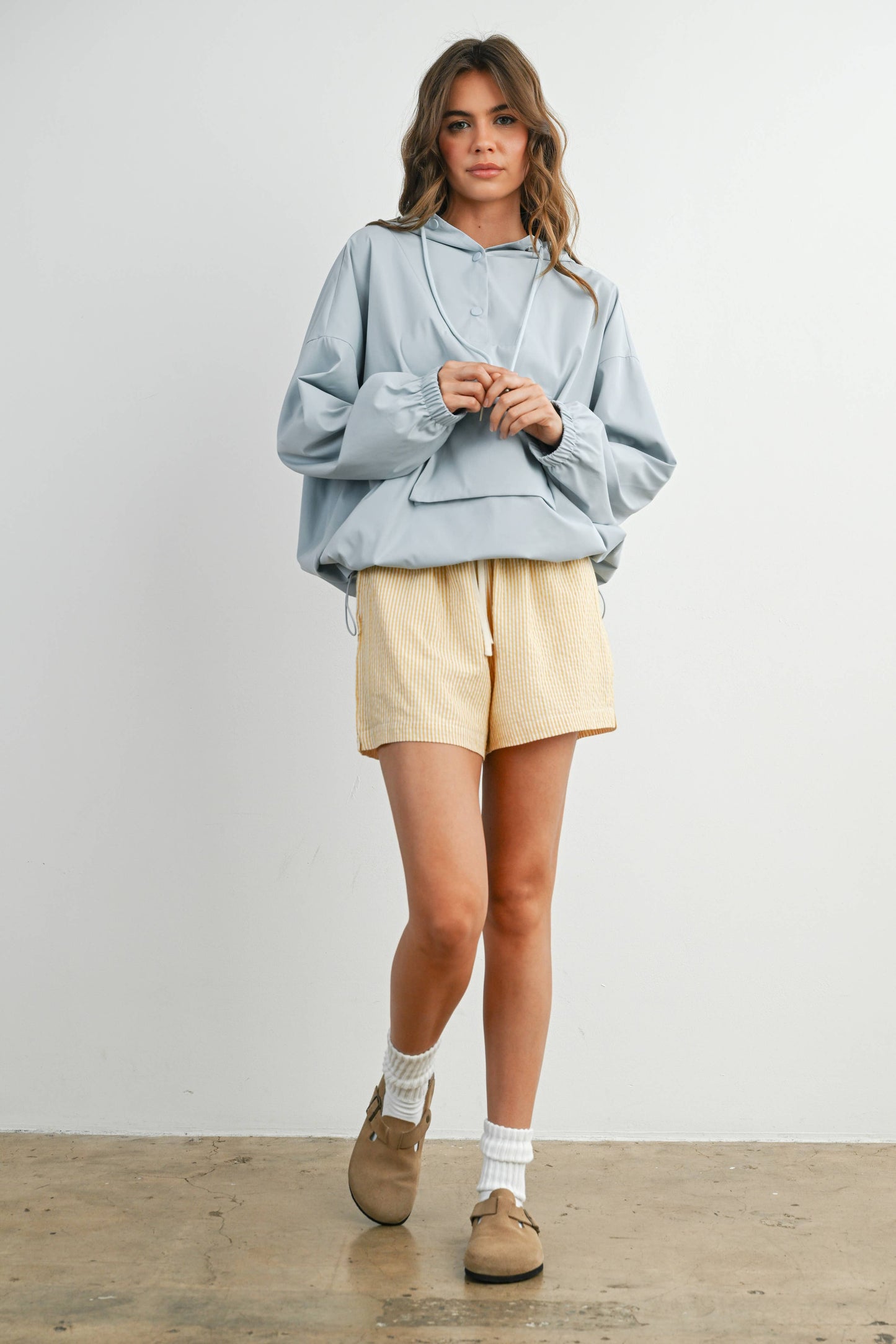 Hooded Pullover Long Sleeve Jacket - BMT7971: IVORY / M