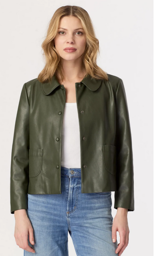 Vegan Leather Peter Pan Collar Jacket | Military