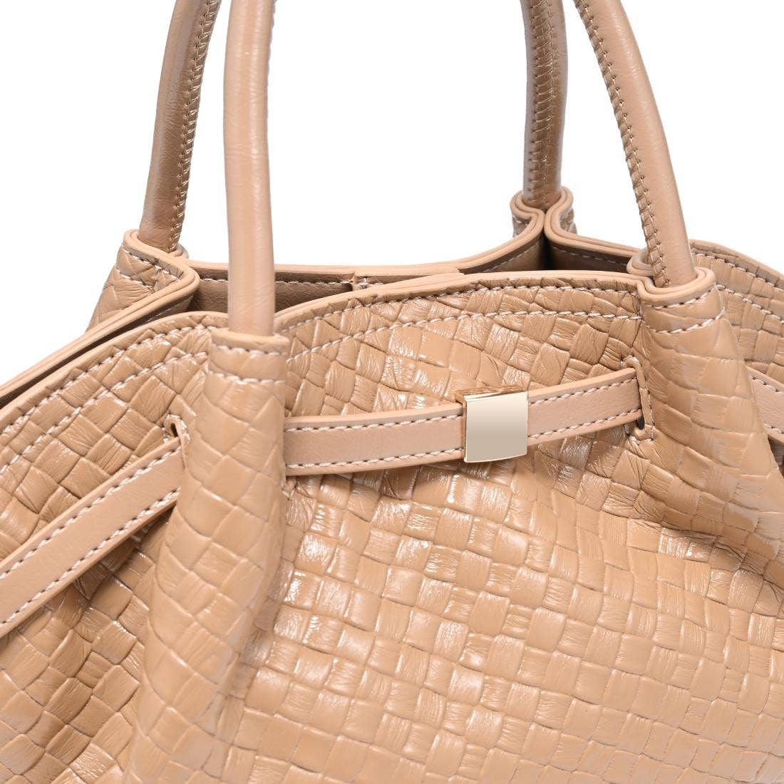 Selena - Embossed Woven Crossbody: Cognac