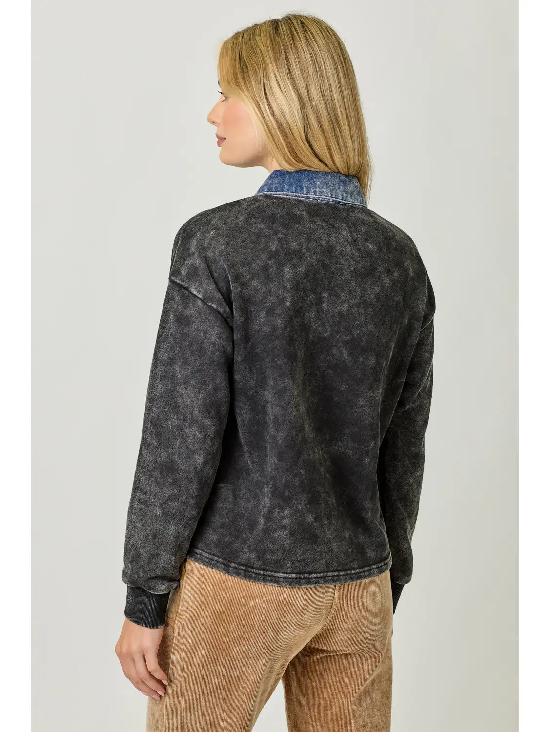 Denim Collar Washed Polo Shirt