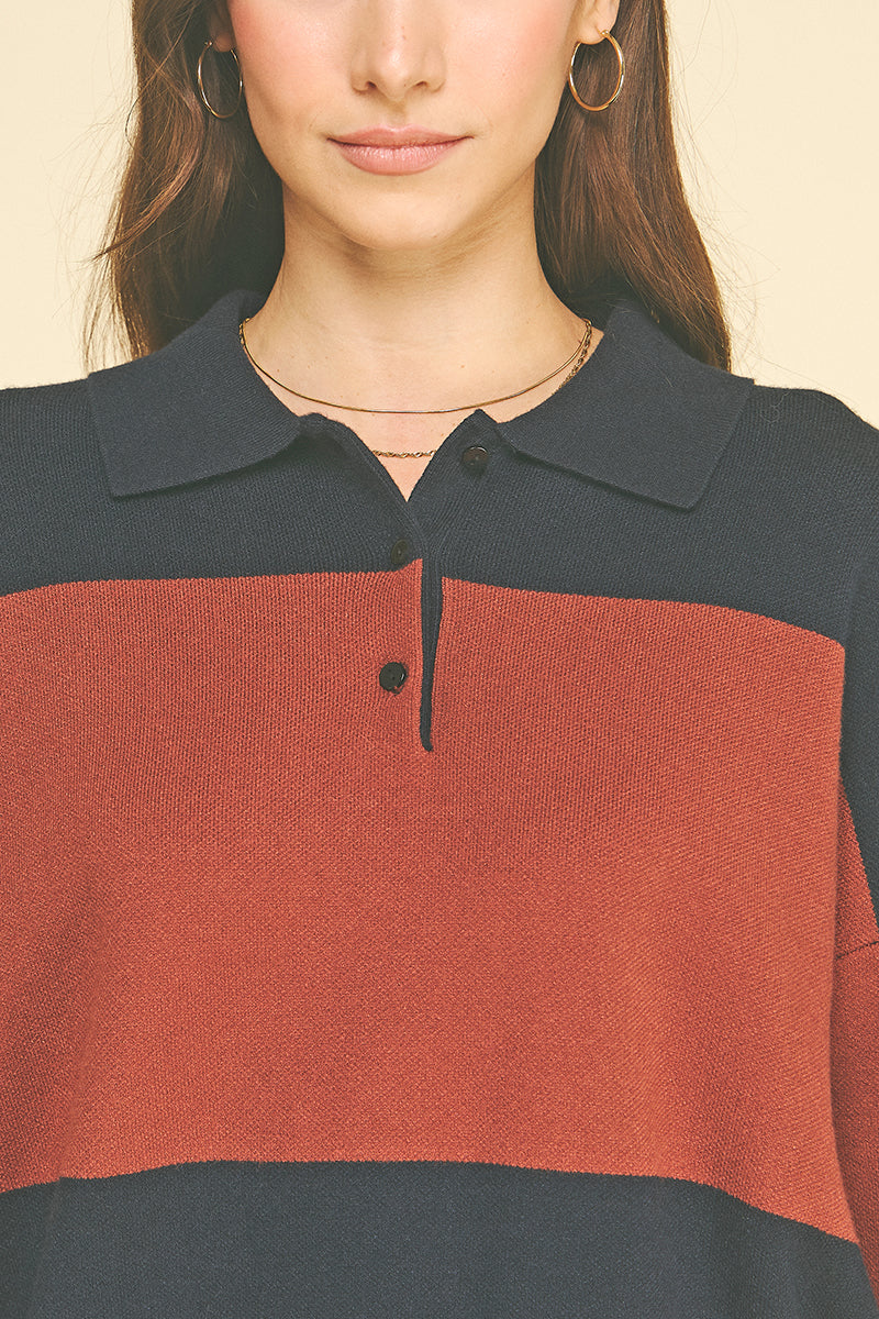 Color Block Knit Polo Sweater