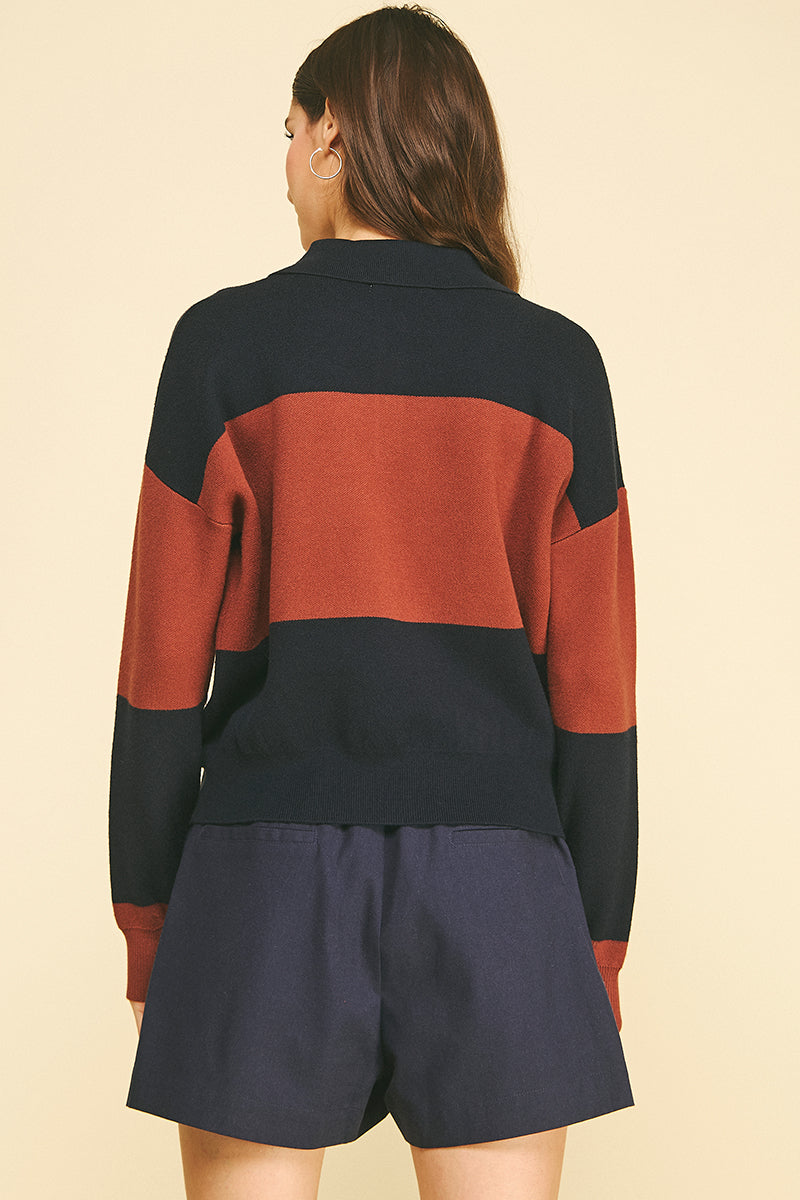 Color Block Knit Polo Sweater