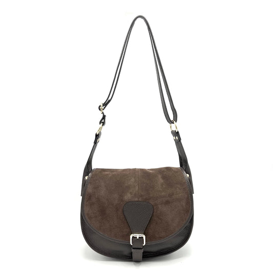 Suede Leather Saddle Bag Chocolate Brown