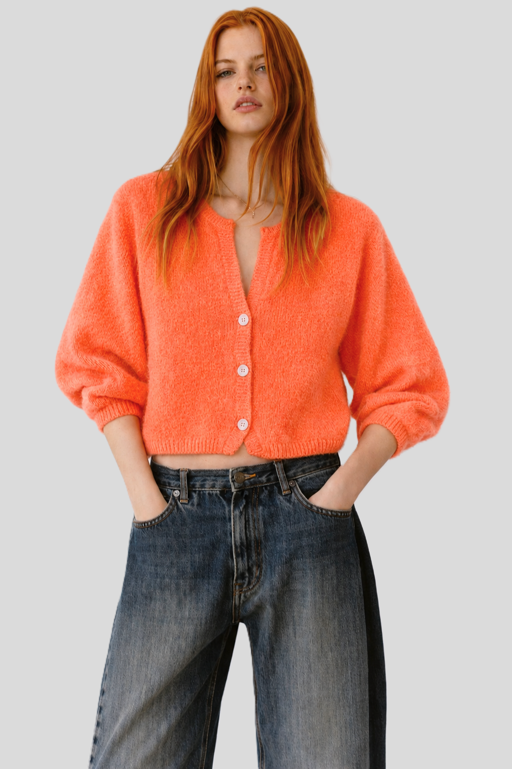Angora knitted cardigan with V-neck: Einheitsgröße / Marineblau