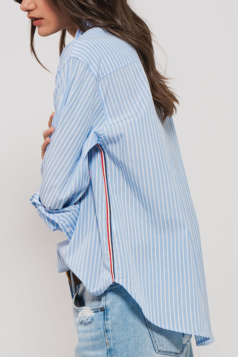 Striped Twill Tape Detail Statement Button Shirt