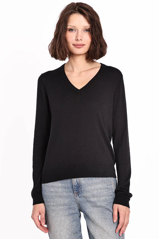 Supima Cotton & Cashmere V Neck in Black