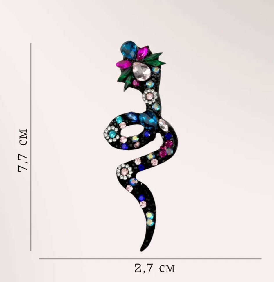 SSSSnake Brooch- Black Diamond and Colour- CZ and Rhinestone