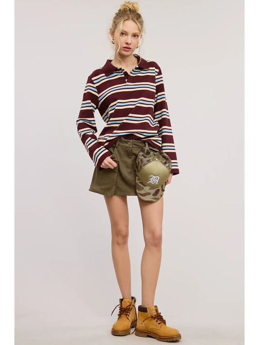 Striped Knit Polo Shirt