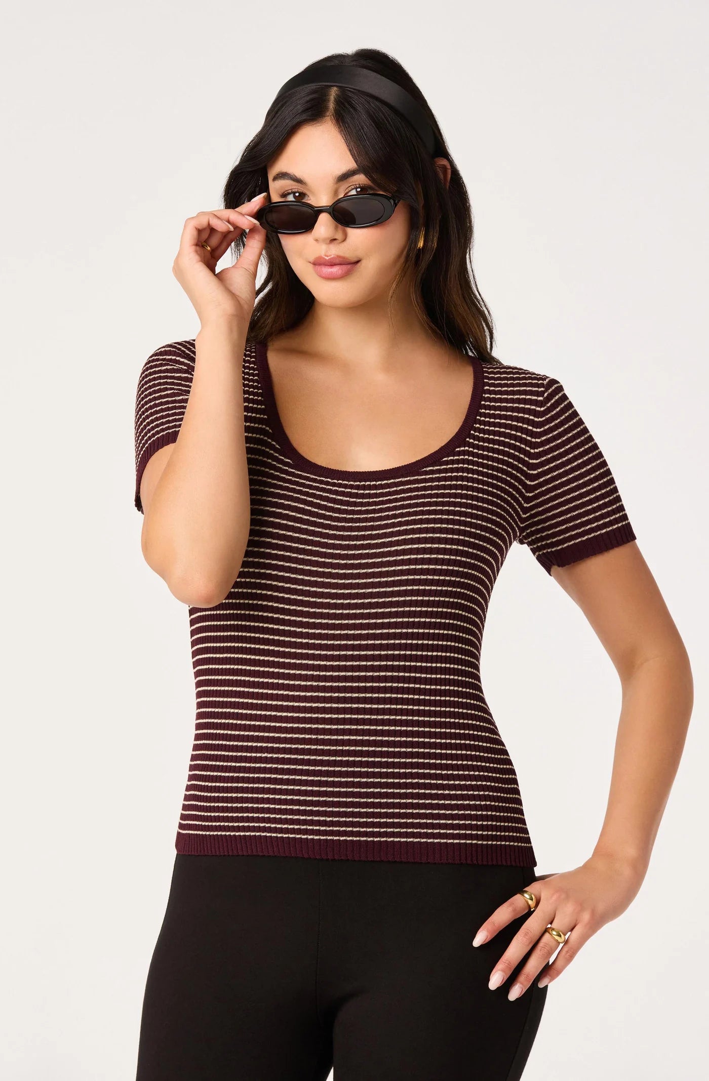 Cindra Striped Ribbed Knit Tee