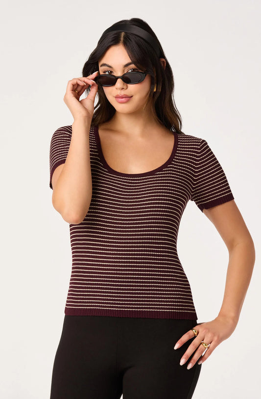 Cindra Striped Ribbed Knit Tee