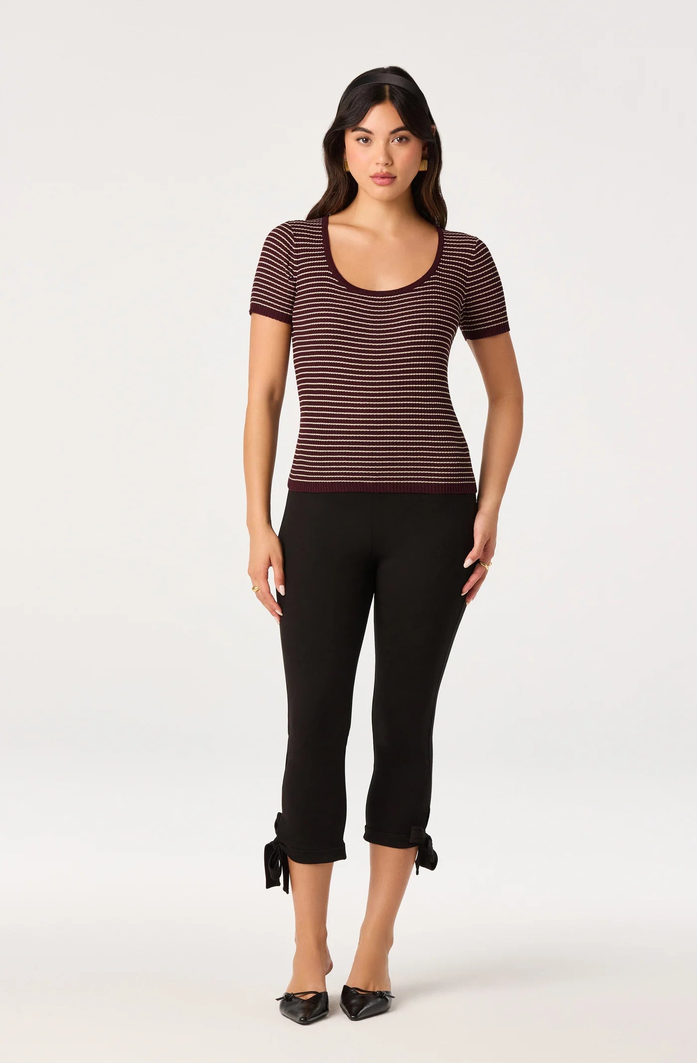 Cindra Striped Ribbed Knit Tee