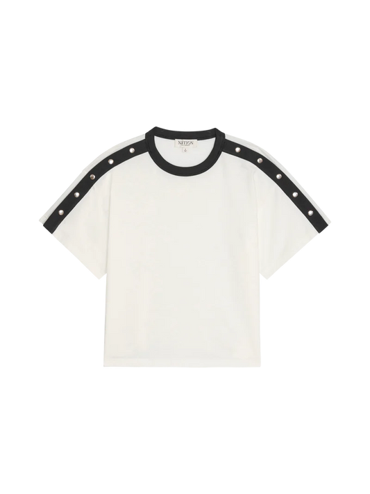 Ada Button Tee - Porcelain Color Block
