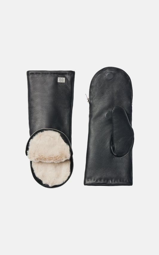 Betrice Leather Mitten Black White