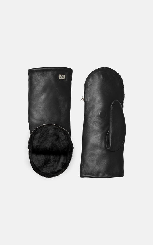 Betrice Leather Mitten Black