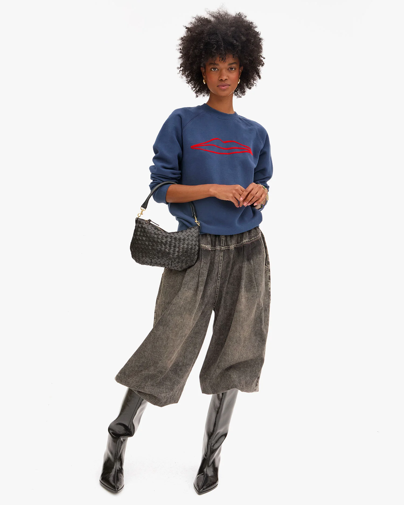 Petit Moyen Black Woven Diagonal