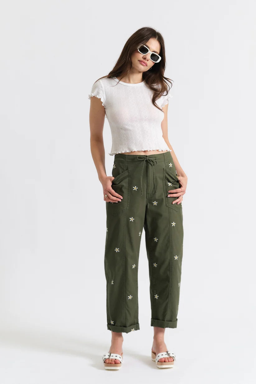 Villa Drawstring Bronze Green Daisy