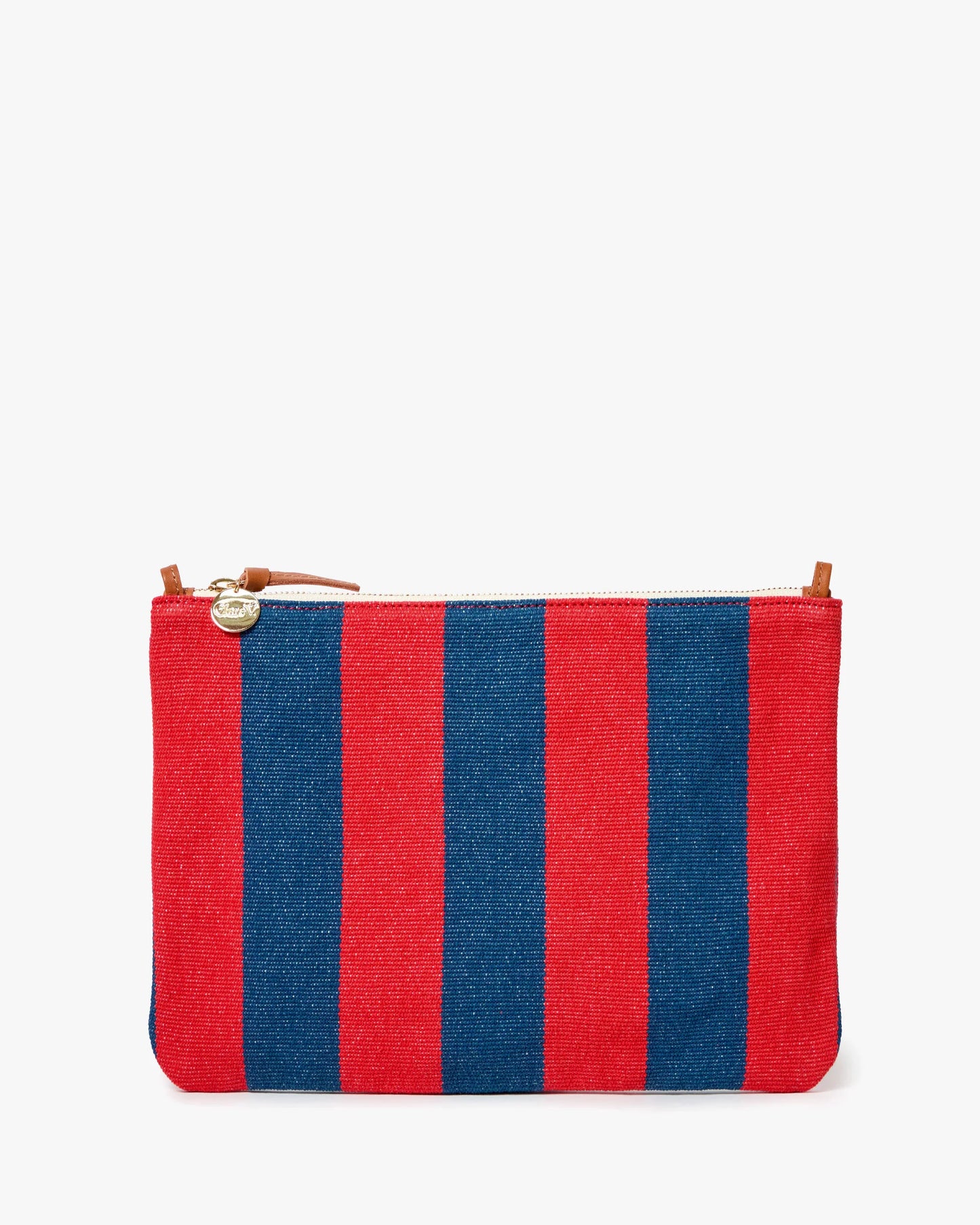 Flat Clutch Poppy/French Blue Canvas Stripe