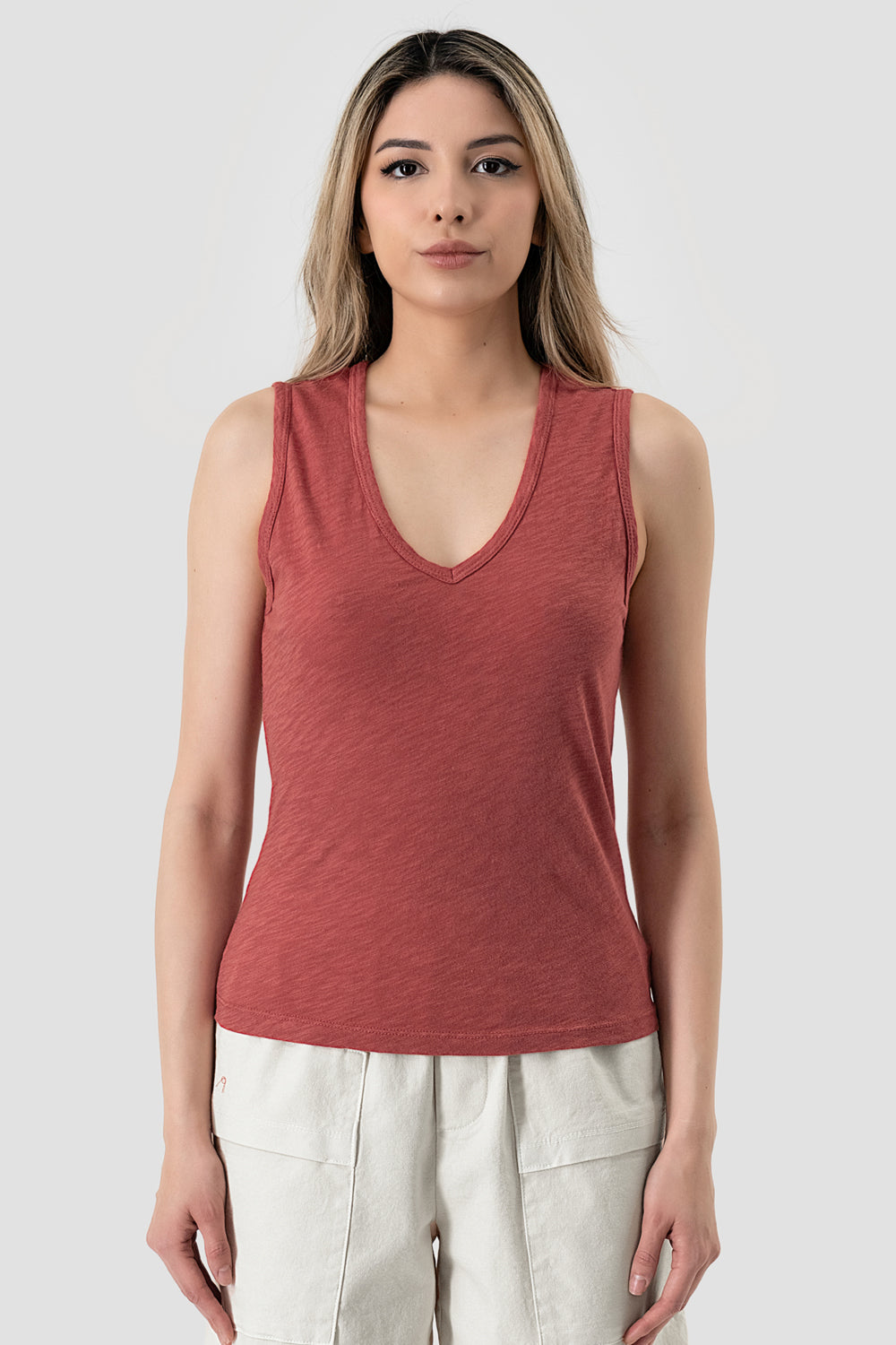 Slub Vneck Terracotta