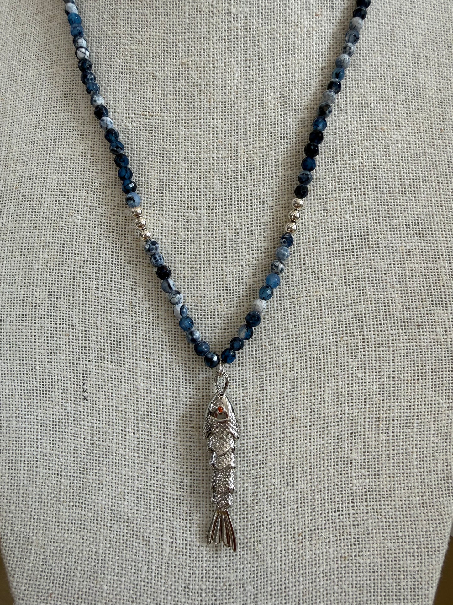 Indigo Bead Silver Fish