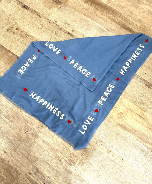 Wool Cashmere Love Peace Happiness Wrap