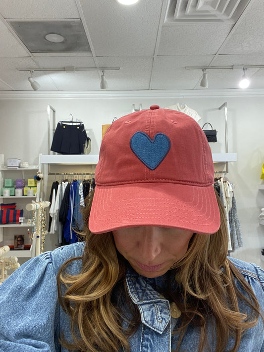KR Baseball Poppy Red Hat Heart Patch Denim