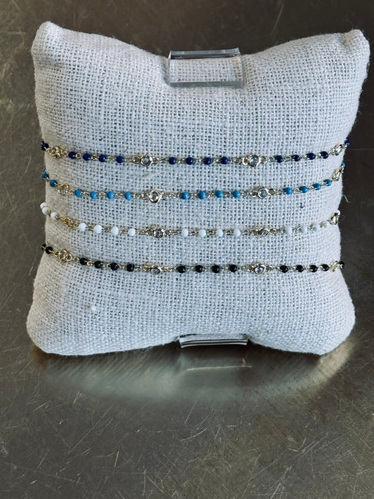 Bezel CZ & Beaded Bracelet