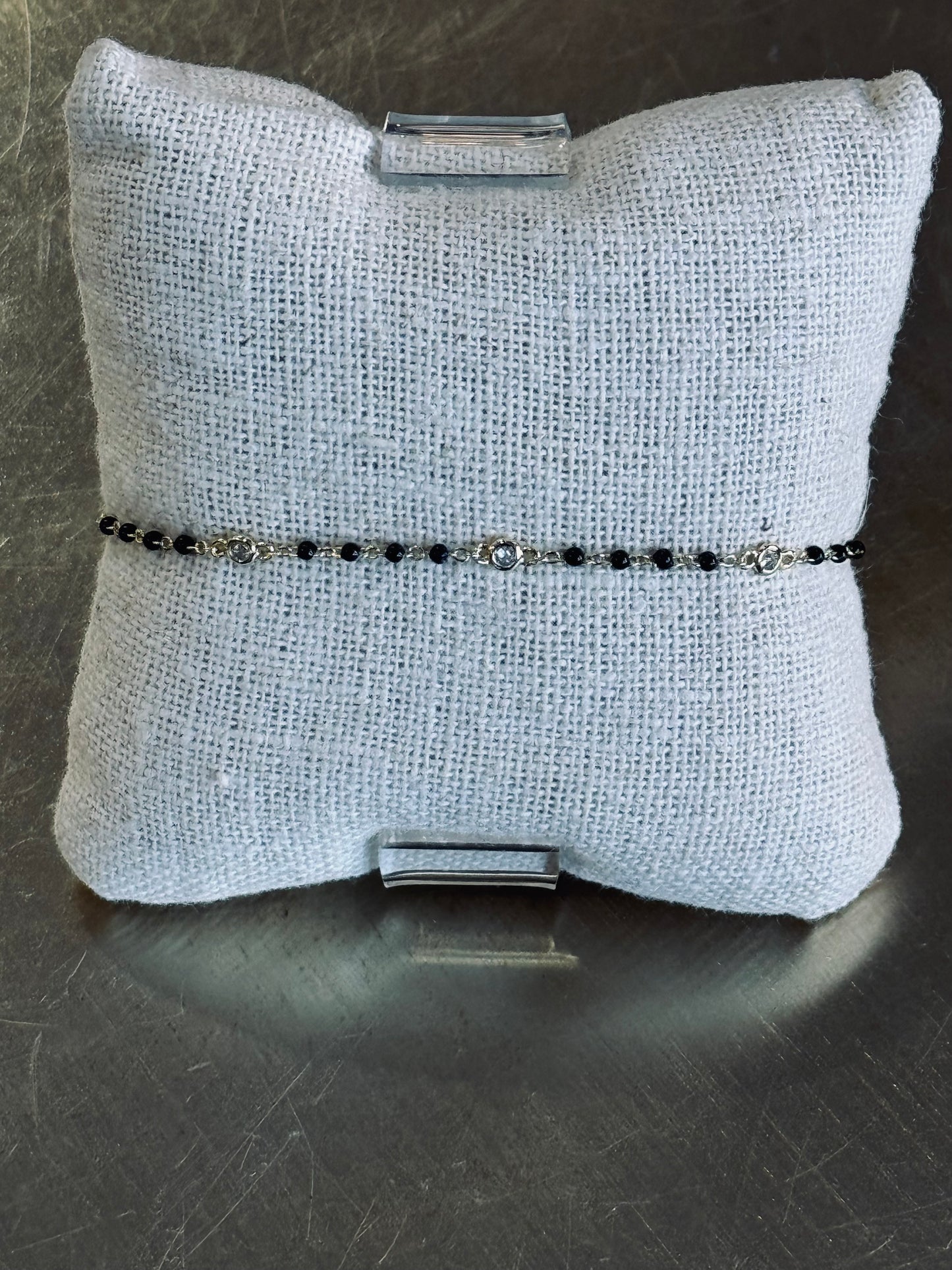 Bezel CZ & Beaded Bracelet