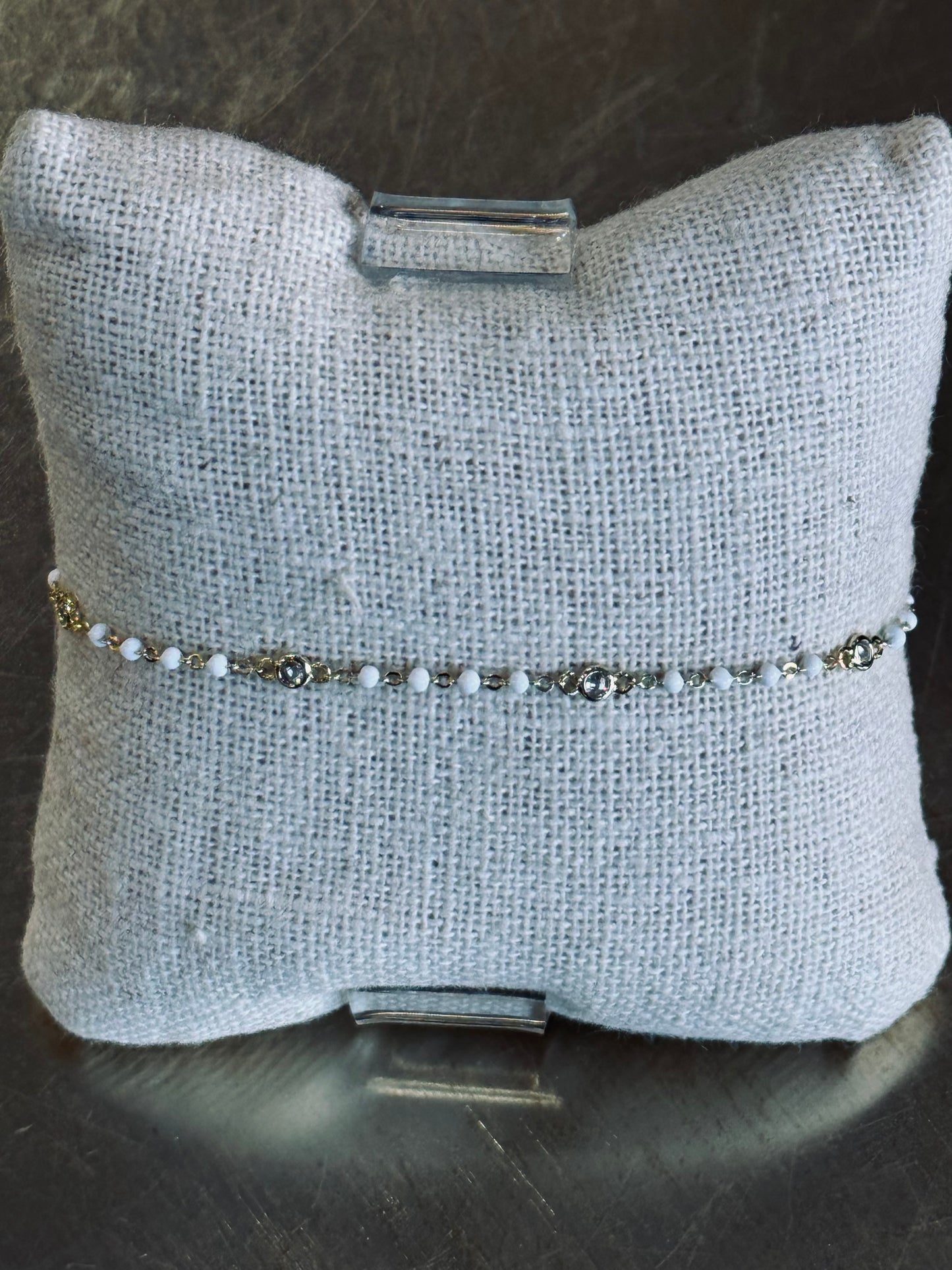 Bezel CZ & Beaded Bracelet