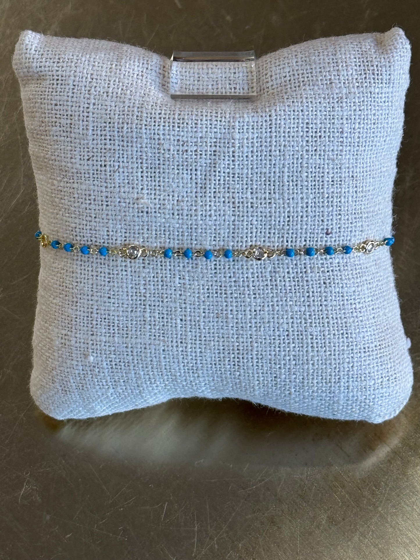 Bezel CZ & Beaded Bracelet