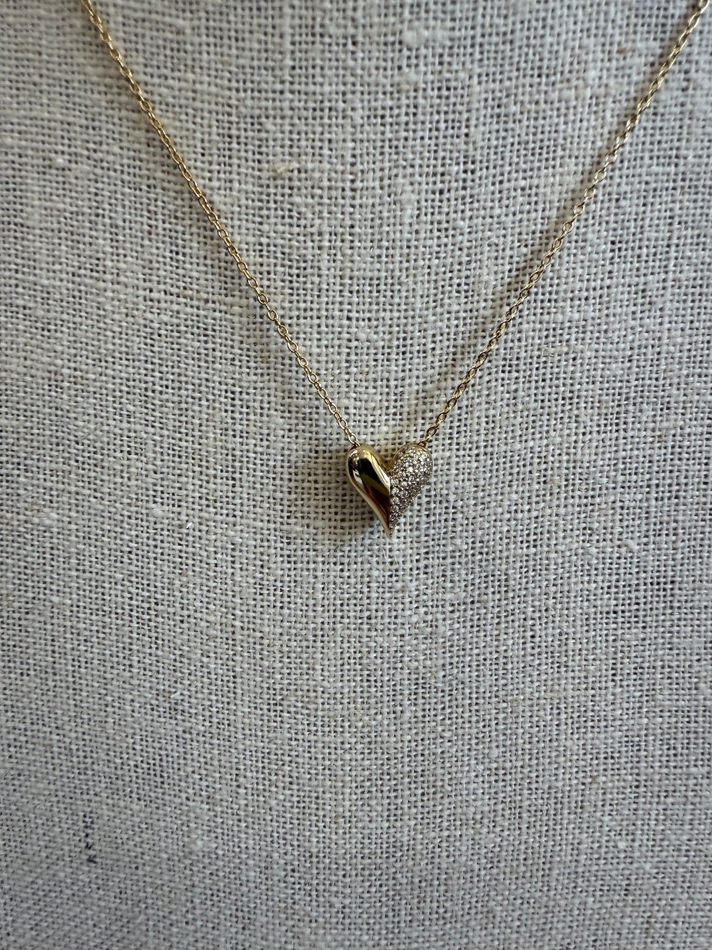 Puff Heart Half CZ Necklace