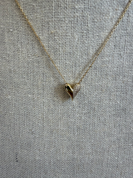 Puff Heart Half CZ Necklace